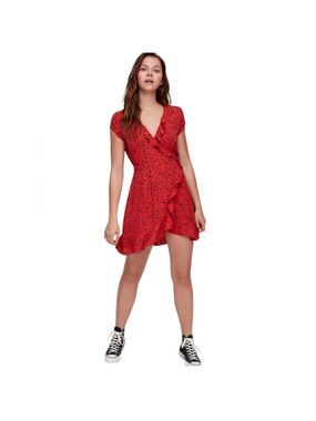 Sunday Best Aritzia Savoy Wrap Dress Red Floral Print Ruffle
